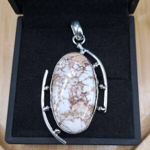 Wild Horse Jasper 925 Silver Plated Ethnic Crystal Pendant, Jewelry, 2.3"